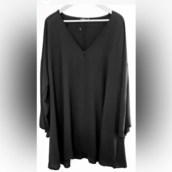 Boohoo Shirt Dress Womens Size 24 Plus Vneck Black -No Belt (add any cute belt) - Picture 1 of 13